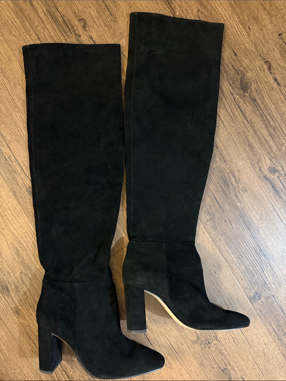 Zara Black Genuine Suede Over-the-Knee Block Heel Boots